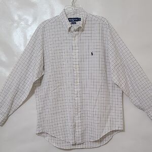 Ralph Lauren Yarmouth Long Sleeve White & Blue Button Down Shirt - Size 16 34/35
